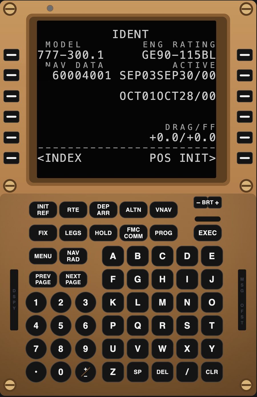 B777 FMS Trainer — control display unit on the IDENT page